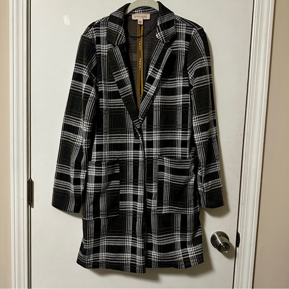 Philosophy Black and White Plaid Blazer with Notched Lapels